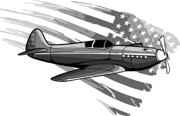 イラスト 漫画航空機とアメリカ国旗 — ストックベクタ