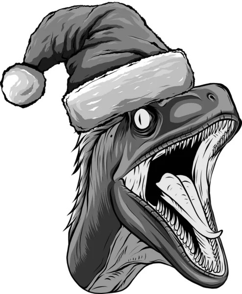 Illustration Tête Vélociraptor Avec Chapeau Noël — Image vectorielle