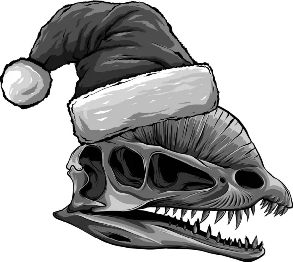 Ilustración Cráneo Dilophosaurus Con Sombrero Navidad — Archivo Imágenes Vectoriales