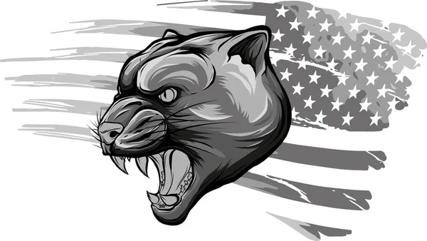 Amerikan Bayrağıyla Puma Nın Çizimi — Stok Vektör