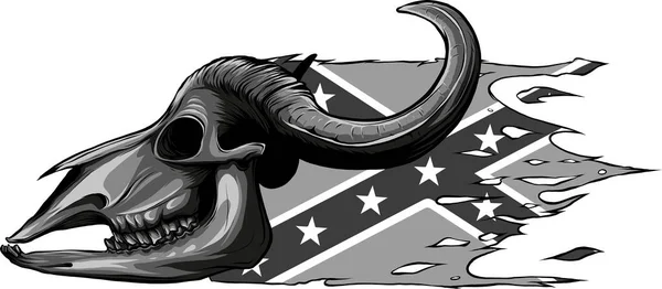 头盖骨为水牛的邦联旗 — 图库矢量图片