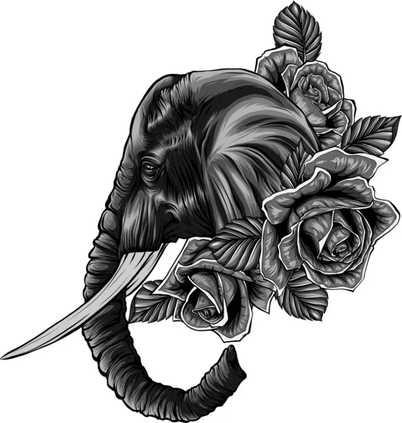Illustration Éléphant Avec Rose Sur Fond Blanc — Image vectorielle