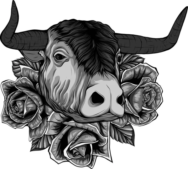 Illustration Cow Roses White Background — Stock Vector