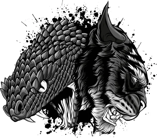 Tigre Serpiente Tatuaje Vector Ilustración — Vector de stock