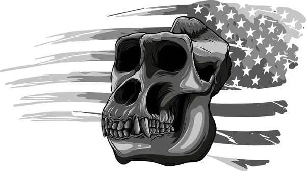 Amerikan Bayrağıyla Maymun Kafatası Çizimi — Stok Vektör