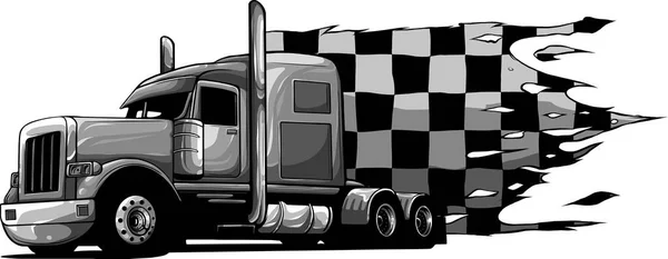 Ilustração Semi Caminhão Com Bandeira Corrida — Vetor de Stock