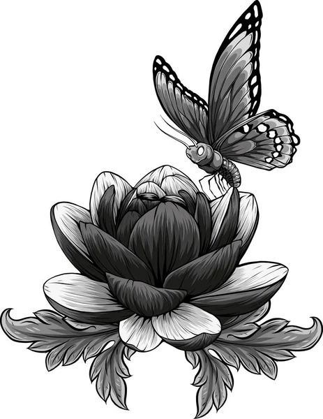 Çiçek Üzerindeki Kelebeğin Vektör Çizimi — Stok Vektör