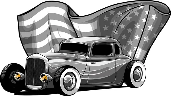 Ilustrace Vozu Horkou Tyčí Americkou Vlajkou — Stockový vektor
