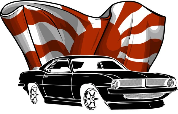 Talyan Bayrağıyla Amerikan Kaslı Arabasının Resmi — Stok Vektör
