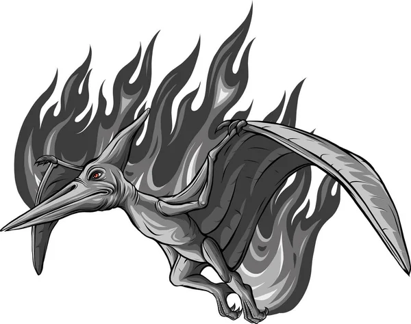Иллюстрация Птерозавра Пламенем Белом Фоне — стоковый вектор