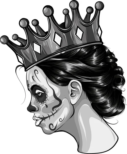 왕관을 멕시코 여자의 두개골 — 스톡 벡터