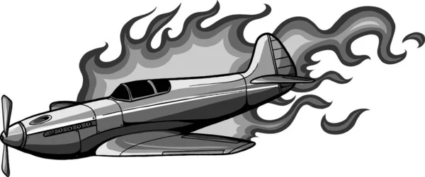 Illustratie Van Vintage Vliegtuig Met Vlammen — Stockvector