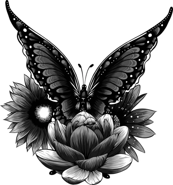Vector Illustration Butterfly Flower — Stock Vector