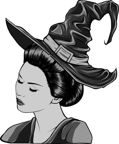 Красивая Ведьма Классической Шляпе Цветных Волосах — стоковый вектор