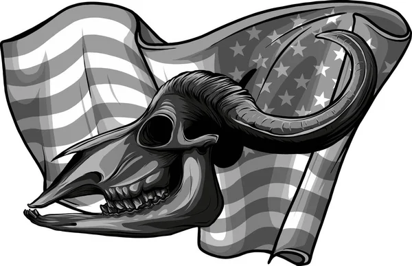 Ilustração Búfalo Crânio Com Bandeira Americana — Vetor de Stock