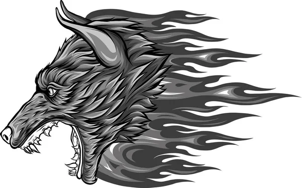 Illustration Loup Avec Dessin Flammes — Image vectorielle