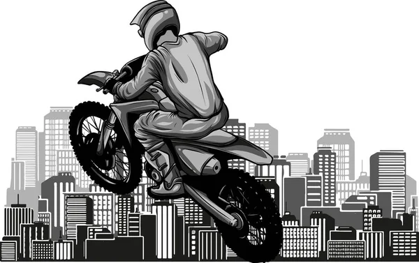 Illustratie Van Motorfiets Stadslandschap Achtergrond — Stockvector