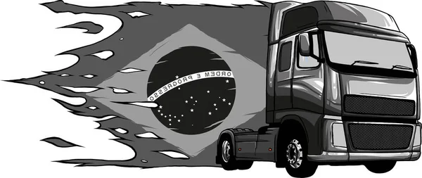 Camion Avec Drapeau Brésil Isolé Sur Fond Blanc — Image vectorielle