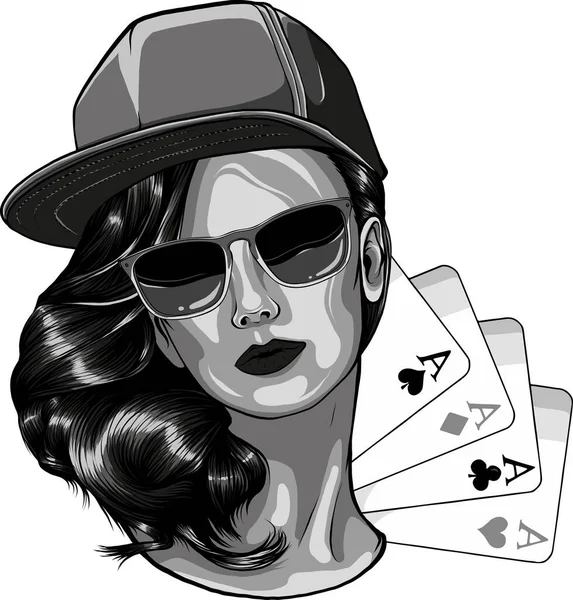Abbildung Einer Frau Mit Poker Symbolen — Stockvektor