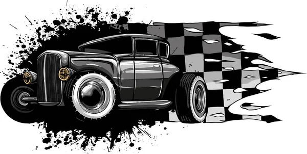 Ilustracja Hot Rod Samochodu Flagą Wyścigu — Wektor stockowy
