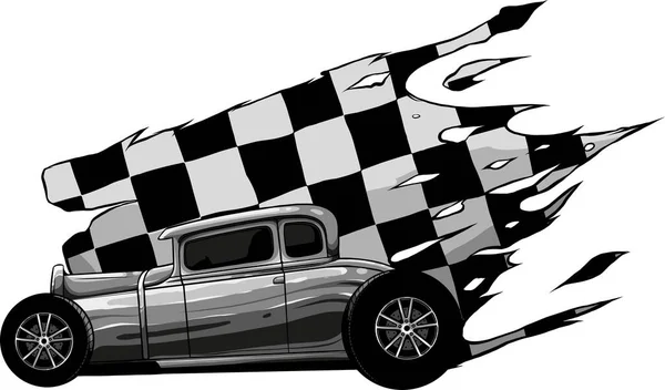 Illustratie Van Hot Rod Auto Met Race Vlag — Stockvector