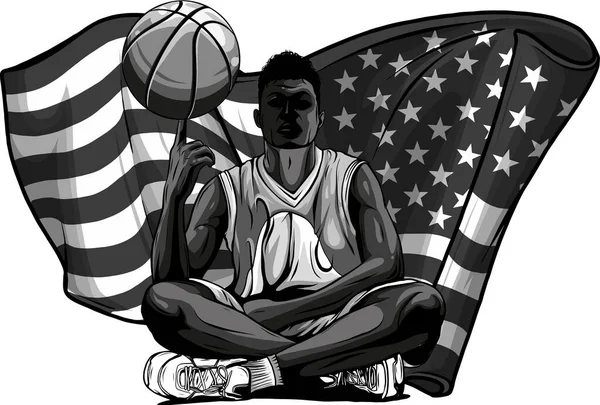 Ilustración Jugador Baloncesto Con Bandera Americana — Vector de stock