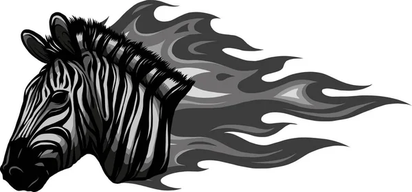 Tête Zèbre Avec Flammes Illustration Vectorielle — Image vectorielle