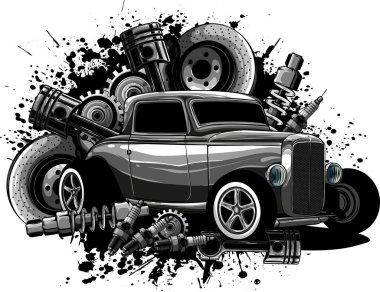 vektör vintage rozetler, araba servisi tabelası, yedek parça deposu retro araba,