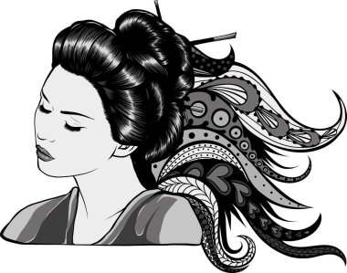 Mandala aksesuarlı gesha çizimi