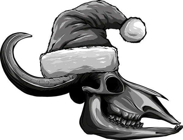 Illustration Noël Wild West Avec Crâne Taureau Chapeau Père Noël — Image vectorielle
