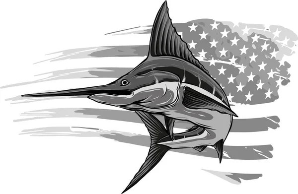 stock vector illustration of Marlin fish with american flag