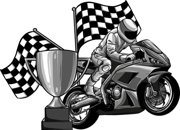 Ilustración Superbike Con Bandera Carrera — Vector de stock