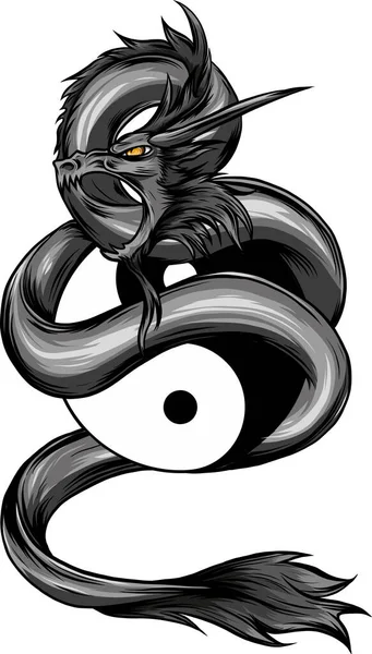 Ilustração Dragão Yin Yang Símbolo —  Vetores de Stock