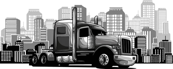 Illustrazione Semi Camion Sulla Città Background — Vettoriale Stock