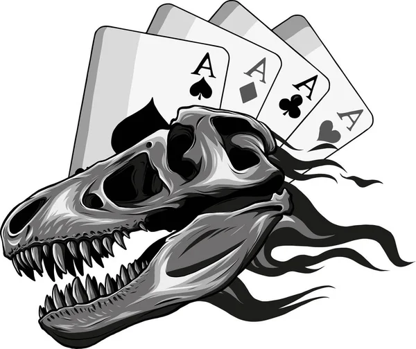 Illustration Crâne Dinosaure Avec Flammes Carte Poker — Image vectorielle