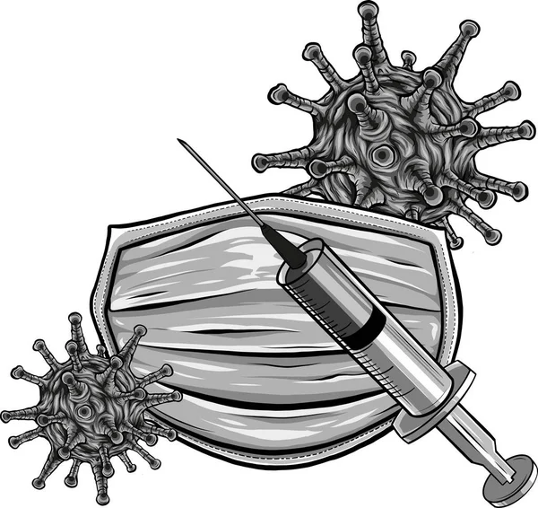 Антивирусное Оборудование Защиты Коронавируса N95 Маски Вакцины Шприца Защитного Щита — стоковый вектор
