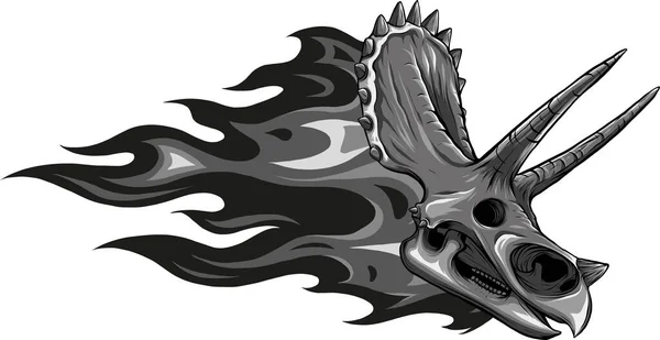 Illustration Triceratops Skalle Med Lågor — Stock vektor