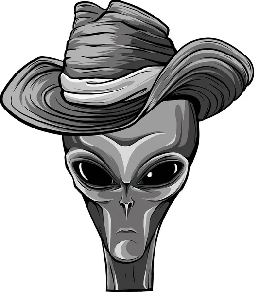 Logotipo Vetor Cowboy Cabeça Alienígena —  Vetores de Stock