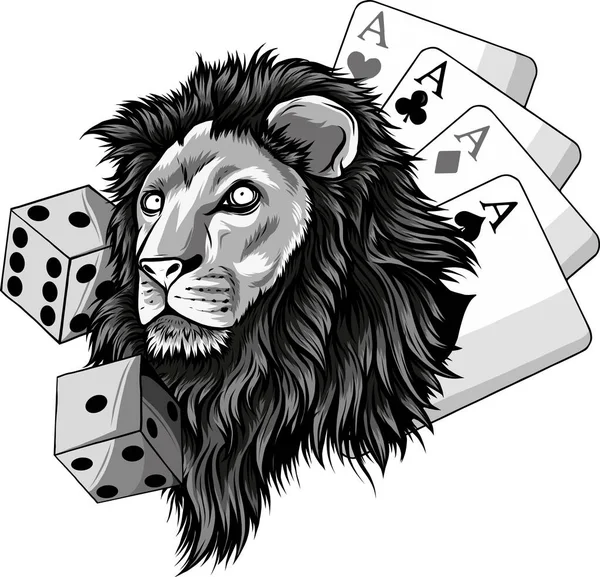 狮头图上有扑克和骰子 — 图库矢量图片