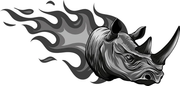 Ilustracja Nosorożec Głowa Ogień Logo — Wektor stockowy