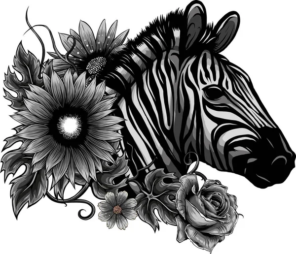 Ilustração Cabeça Zebra Com Flor — Vetor de Stock