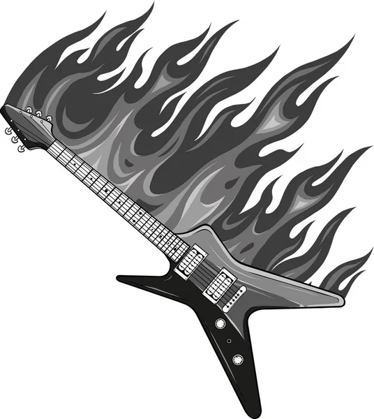 Ilustrasi Membakar Gitar Listrik - Stok Vektor