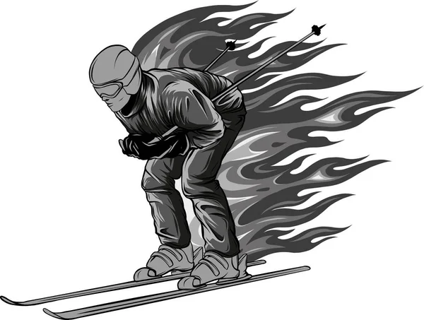 Illustration Skieur Avec Flammes — Image vectorielle