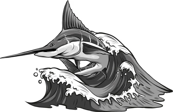 Illustration Von Marlin Mit Meereswelle — Stockvektor