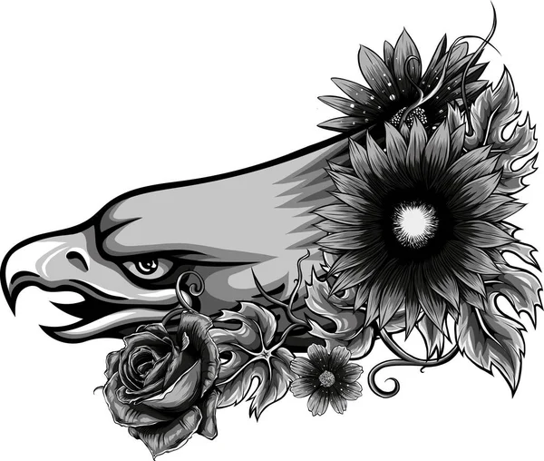 Illustration Tête Aigle Avec Fleur — Image vectorielle