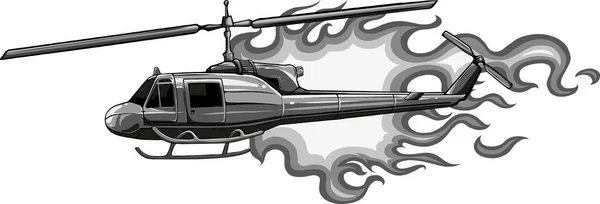 Vector Combat Helicopter Crash Flat Style Colorful Cartoon — Stock Vector