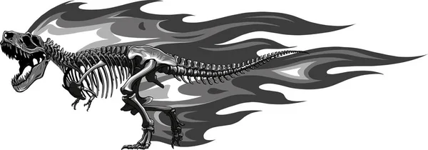 Illustration Rex Dinosaurie Skelett Med Lågor — Stock vektor