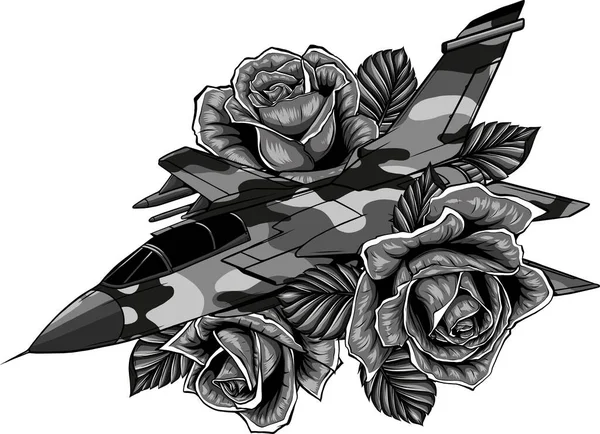 Ilustração Aeronaves Militares Com Flor Rosas —  Vetores de Stock
