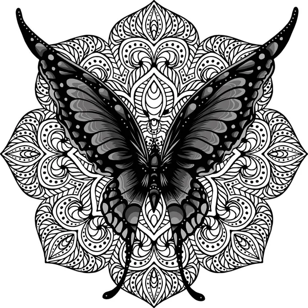 Illustration Butterfly Mandala White Background — Stock Vector