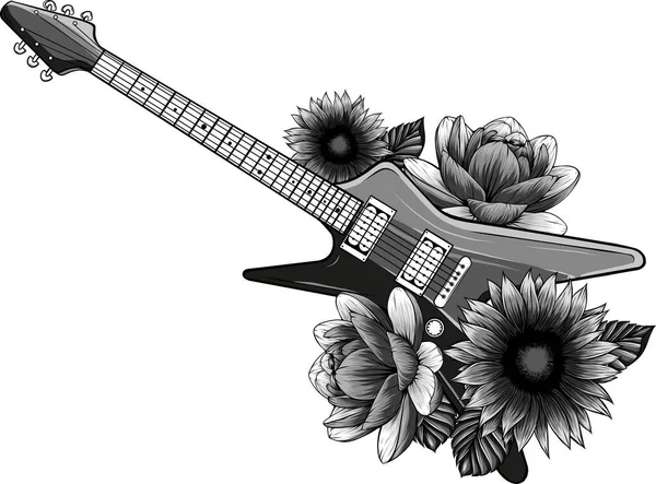 Illustration Electric Guitar Flower — Stock Vector